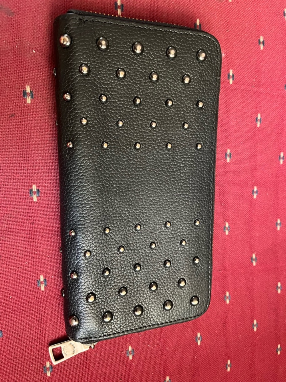 Coach Black Pebbled Leather Studded Zip Around Wallet - Picture 2 of 3